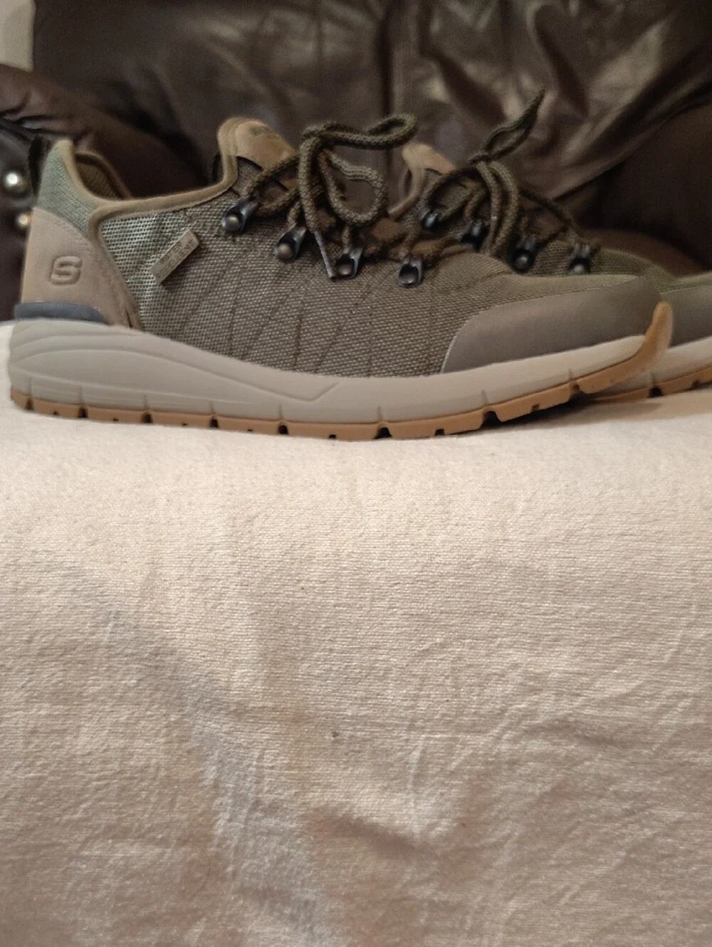 Skechers Men's Dark Green and Tan Outdoor Lace-Up Athletic Shoes
